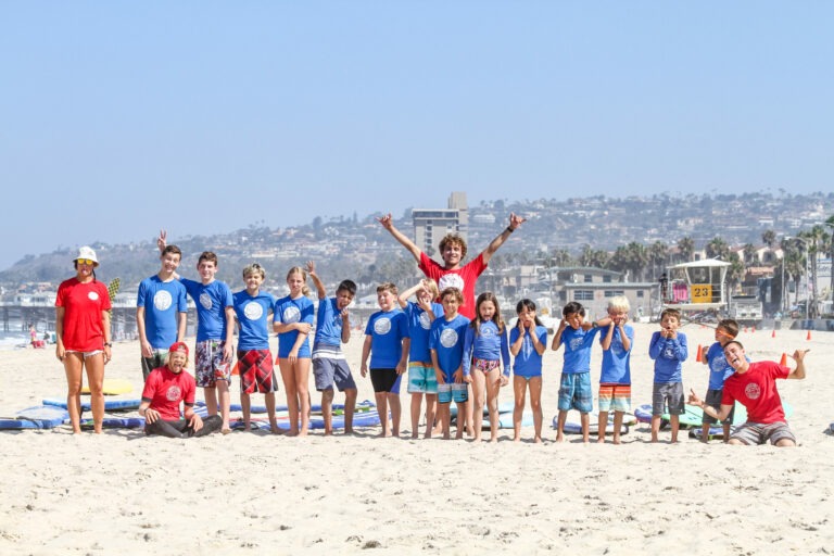 Group of kids at surf camp in San Diego