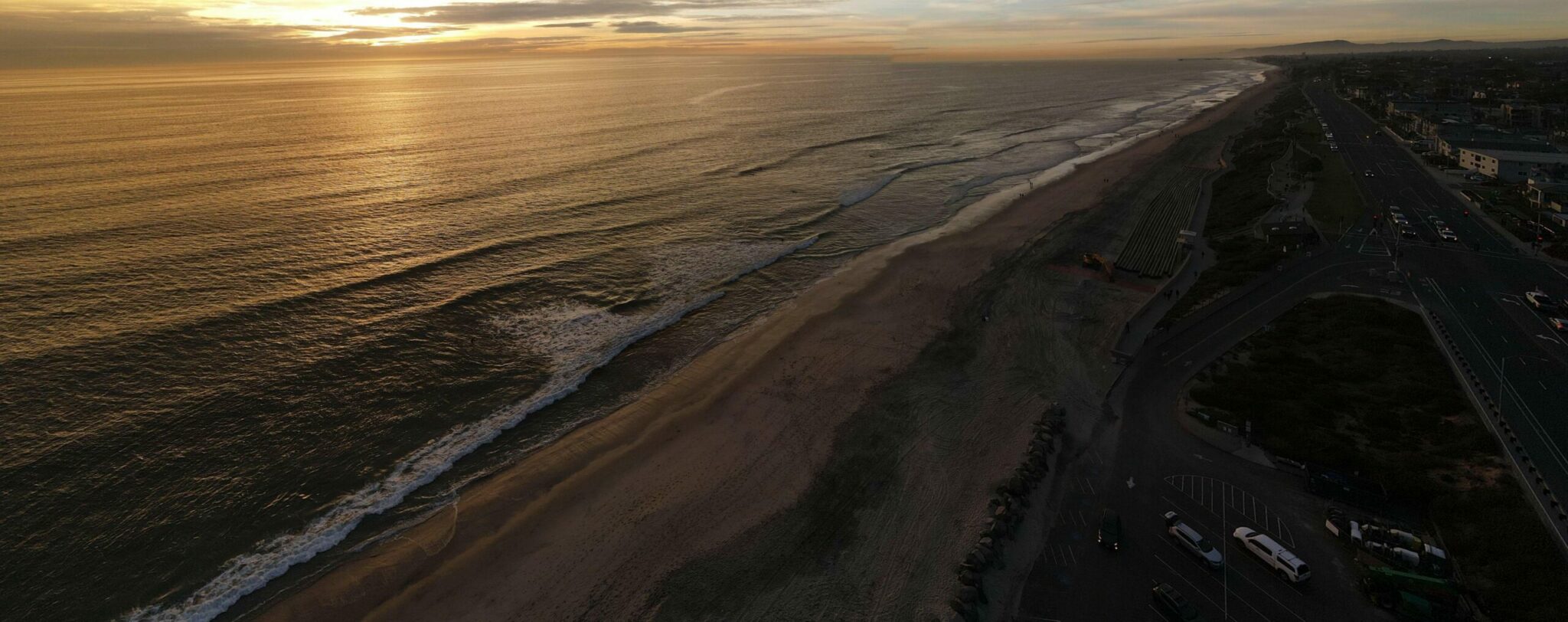 Aerial view of the beach shoreline in Oceanside, California